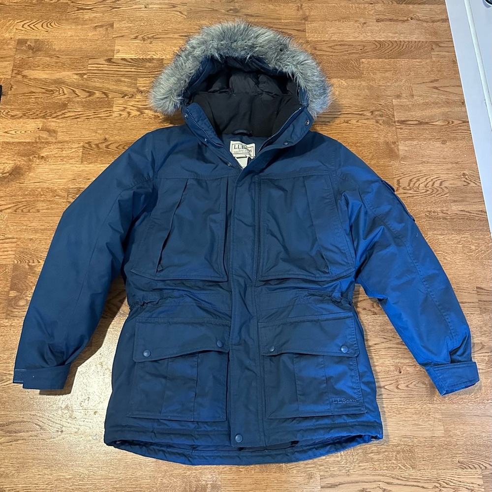 LL Bean Down Parka Baxter Downtek Puffer Jacket with removable Fur Hood Size S